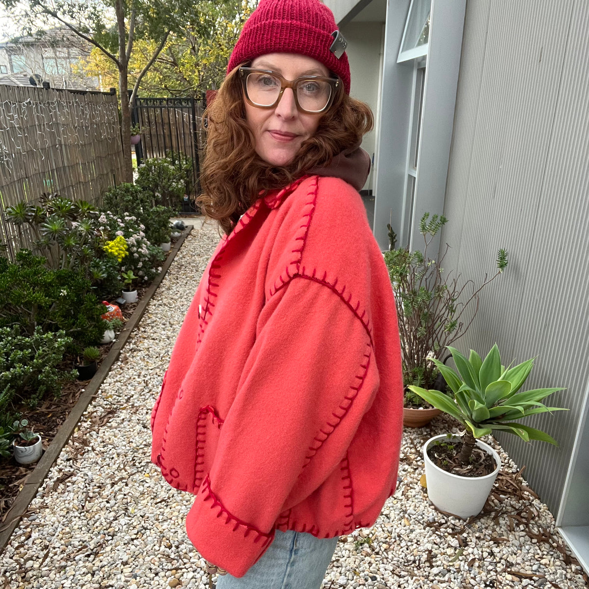 JACKET CORAL AND RED